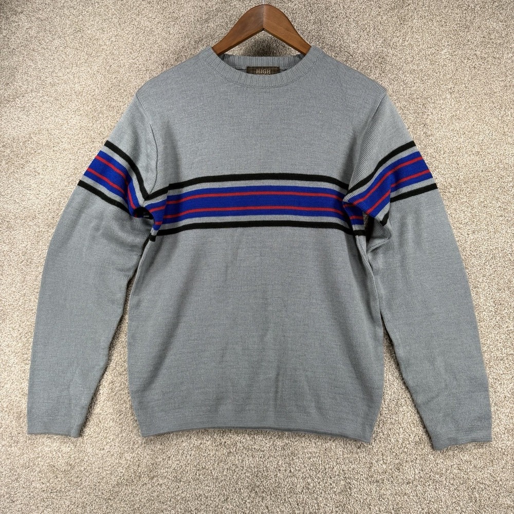 VTG High Sierra Y2K Retro Stripe Skater Grunge Grey Blue Red Sz M Knit Mervyns